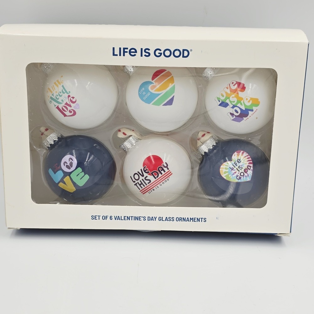 Life is Good Pride Hearts Love Ornaments Glass Valentines Day 2.25" Round‎ NWT